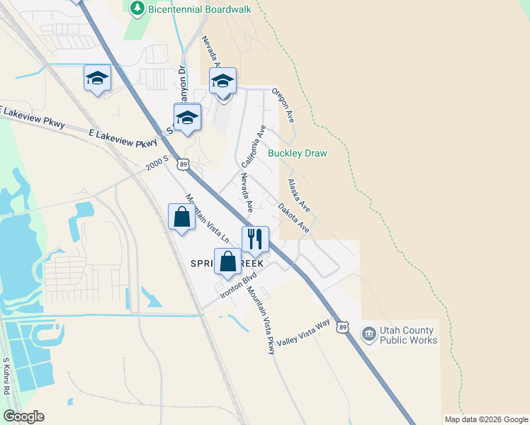 map of restaurants, bars, coffee shops, grocery stores, and more near 2014 Nevada Circle in Provo