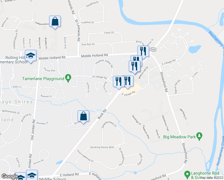 map of restaurants, bars, coffee shops, grocery stores, and more near 62 Banbury Court in Holland