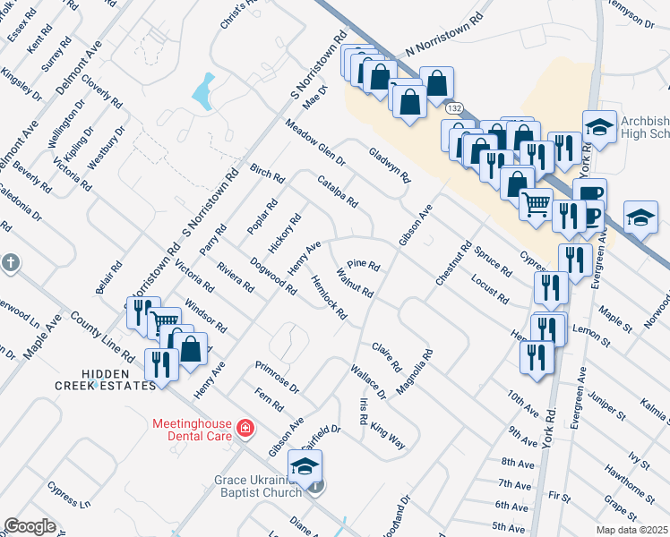 map of restaurants, bars, coffee shops, grocery stores, and more near 920 Walnut Road in Warminster