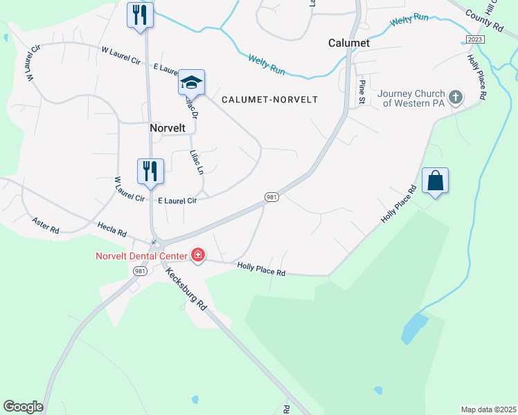 map of restaurants, bars, coffee shops, grocery stores, and more near 4007 Pennsylvania 981 in Mount Pleasant