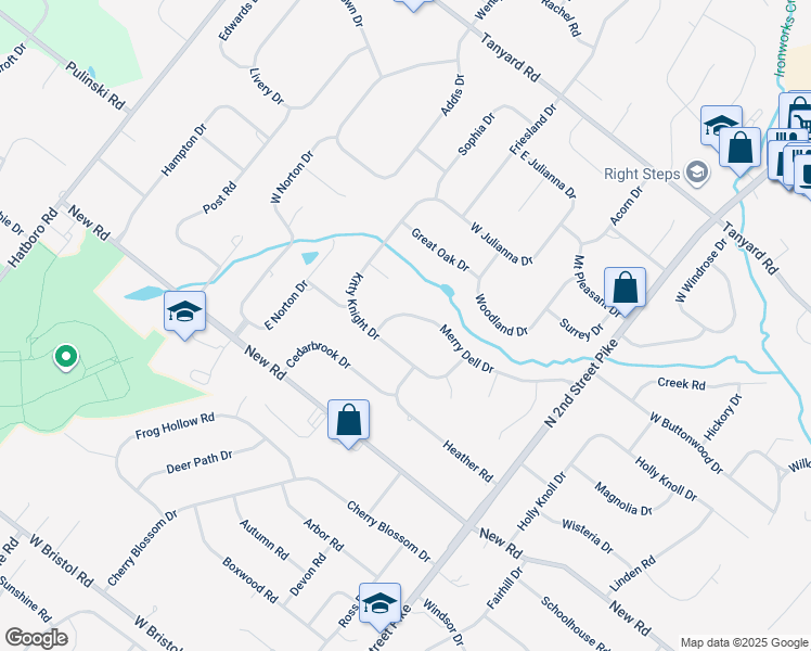 map of restaurants, bars, coffee shops, grocery stores, and more near 143 Merry Dell Drive in Churchville