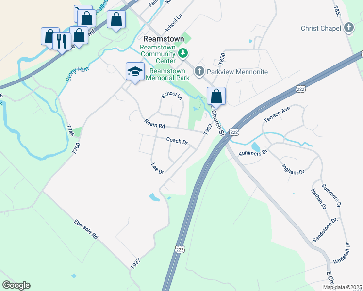 map of restaurants, bars, coffee shops, grocery stores, and more near 4 Coach Drive in Stevens