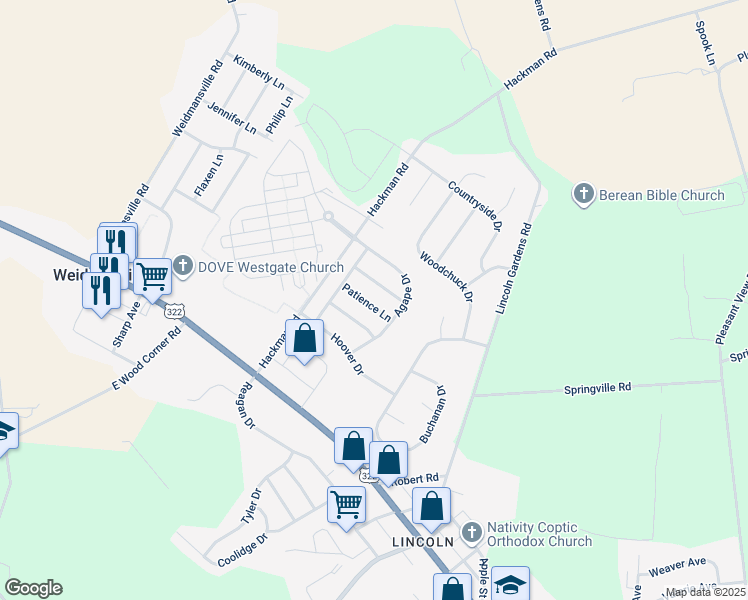 map of restaurants, bars, coffee shops, grocery stores, and more near 39 Patience Lane in Ephrata