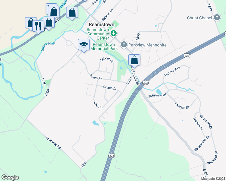 map of restaurants, bars, coffee shops, grocery stores, and more near 4 Coach Drive in Stevens