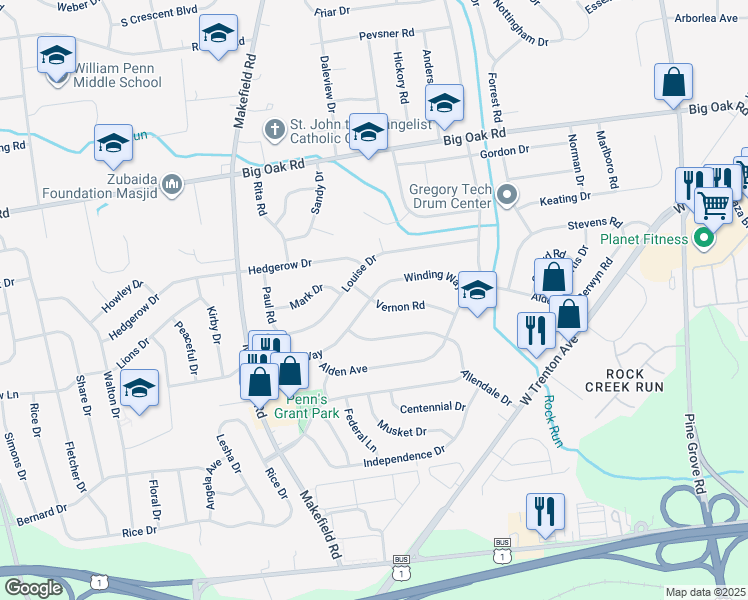 map of restaurants, bars, coffee shops, grocery stores, and more near 203 Winding Way in Morrisville
