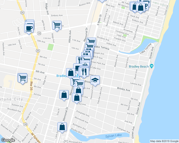 map of restaurants, bars, coffee shops, grocery stores, and more near 610 Lareine Avenue in Bradley Beach