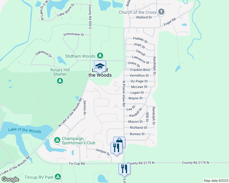 map of restaurants, bars, coffee shops, grocery stores, and more near 804B South Okaw in Mahomet