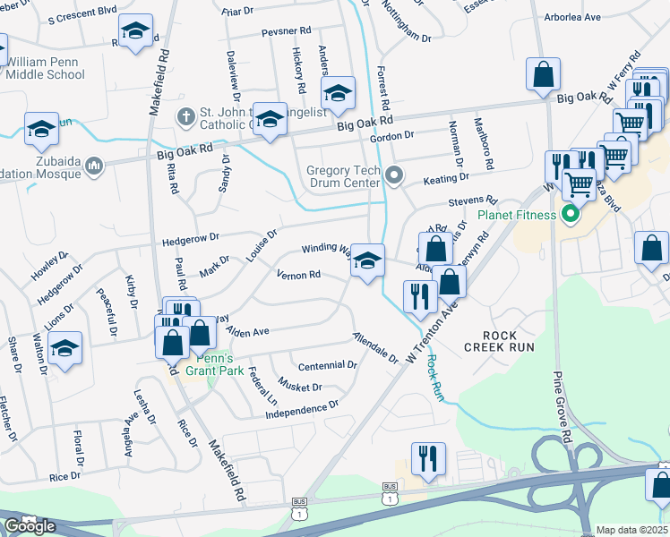 map of restaurants, bars, coffee shops, grocery stores, and more near 218 Vernon Road in Morrisville