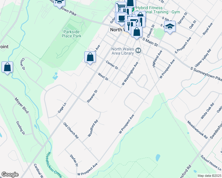 map of restaurants, bars, coffee shops, grocery stores, and more near 512 West Montgomery Avenue in North Wales