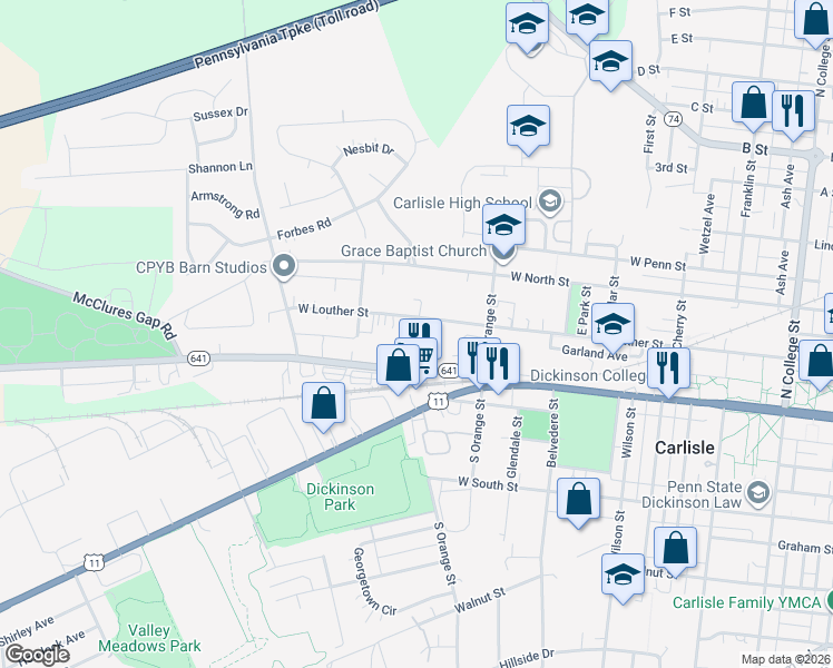 map of restaurants, bars, coffee shops, grocery stores, and more near 24 Luke Lane in Carlisle