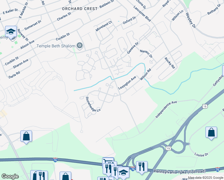 map of restaurants, bars, coffee shops, grocery stores, and more near 200 Stonehedge Lane in Mechanicsburg