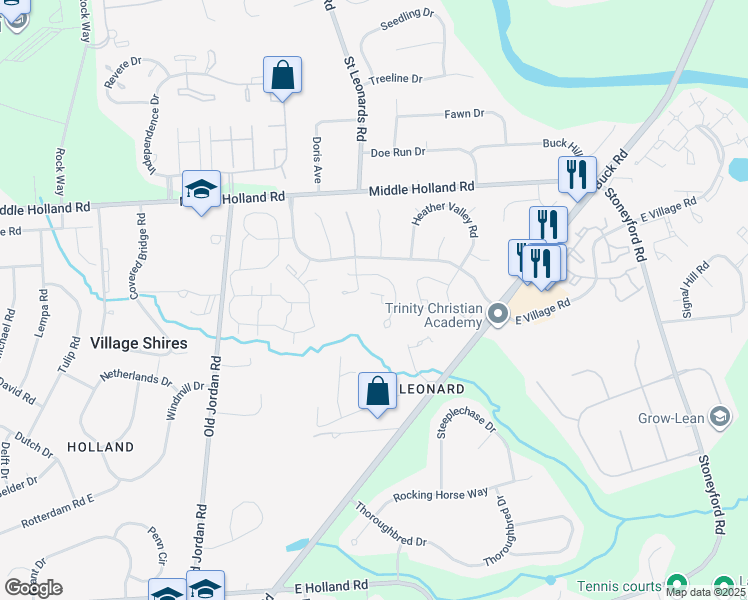 map of restaurants, bars, coffee shops, grocery stores, and more near 3303 Freemans Lane in Holland