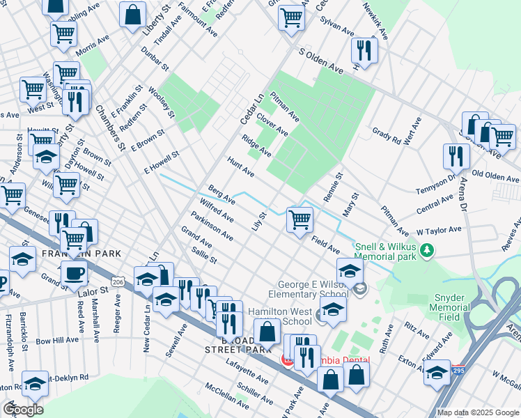 map of restaurants, bars, coffee shops, grocery stores, and more near 715 Lily Street in Hamilton Township