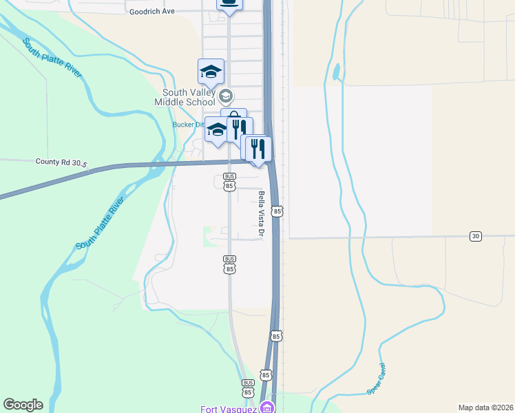 map of restaurants, bars, coffee shops, grocery stores, and more near 1501 Sanchez Court in Platteville