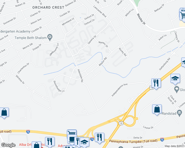 map of restaurants, bars, coffee shops, grocery stores, and more near 543 Harvest Ln in Mechanicsburg