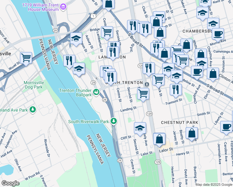 map of restaurants, bars, coffee shops, grocery stores, and more near 531 Centre St in Trenton