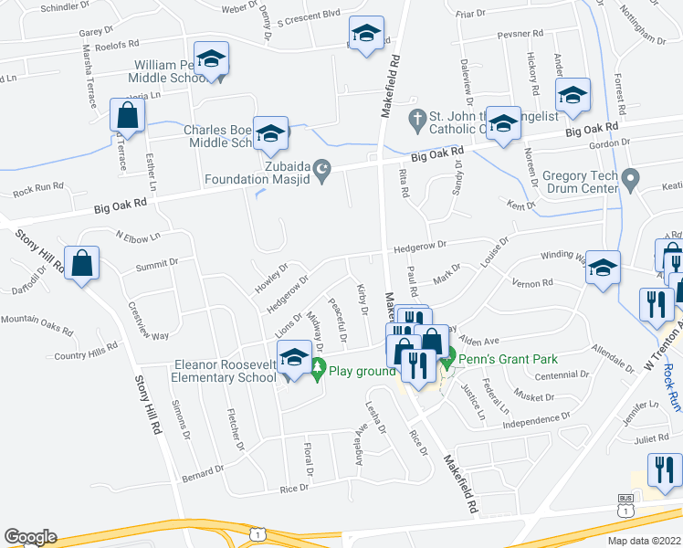 map of restaurants, bars, coffee shops, grocery stores, and more near 130 Lions Drive in Morrisville