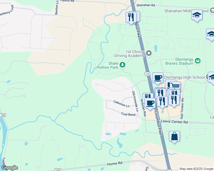 map of restaurants, bars, coffee shops, grocery stores, and more near 328 Olentangy Crossings West in Delaware