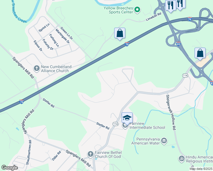 map of restaurants, bars, coffee shops, grocery stores, and more near 8 Pine Tree Drive in New Cumberland