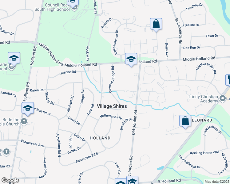 map of restaurants, bars, coffee shops, grocery stores, and more near 1202 Covered Bridge Road in Holland