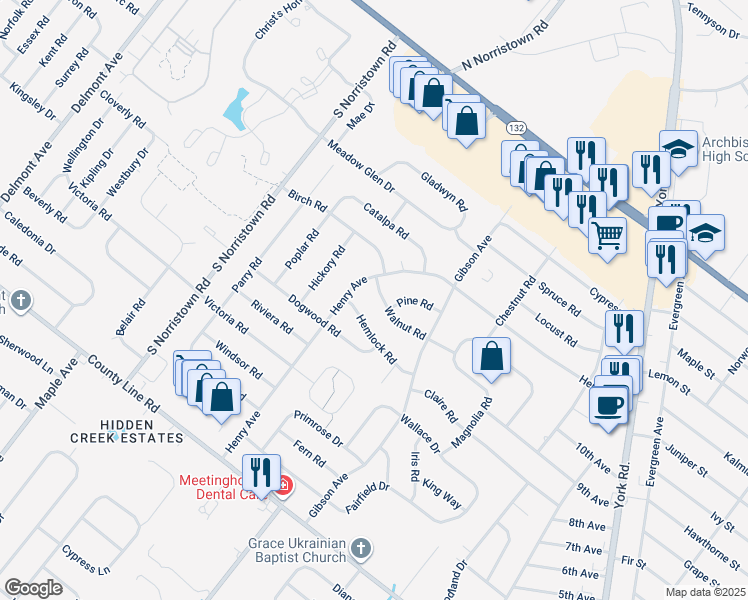 map of restaurants, bars, coffee shops, grocery stores, and more near 926 Walnut Road in Warminster