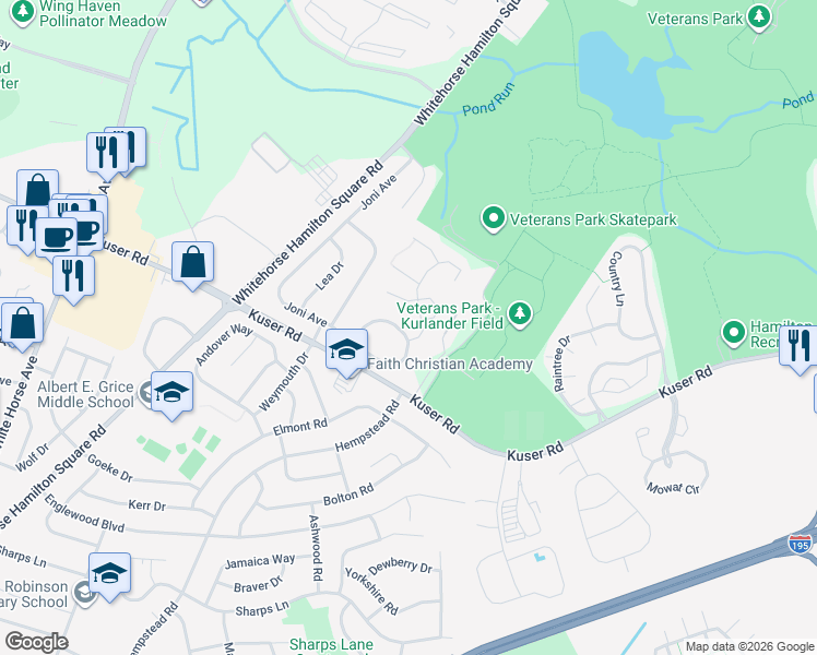 map of restaurants, bars, coffee shops, grocery stores, and more near 23 Joni Avenue in Hamilton Township