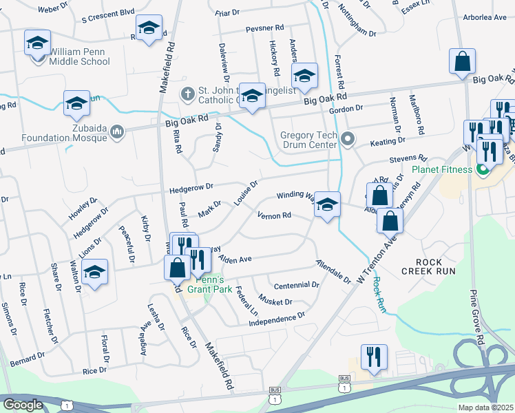 map of restaurants, bars, coffee shops, grocery stores, and more near 207 Winding Way in Morrisville
