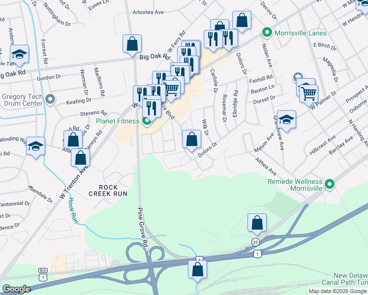 map of restaurants, bars, coffee shops, grocery stores, and more near 9 Plaza Boulevard in Morrisville