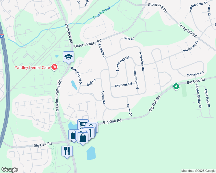 map of restaurants, bars, coffee shops, grocery stores, and more near 263 Emerald Drive in Yardley