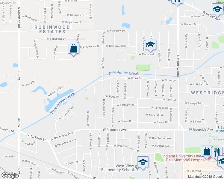 map of restaurants, bars, coffee shops, grocery stores, and more near 1212 North Bittersweet Lane in Muncie