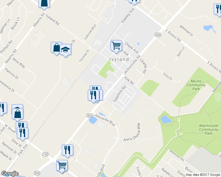 map of restaurants, bars, coffee shops, grocery stores, and more near 980 Jacksonville Road in Ivyland