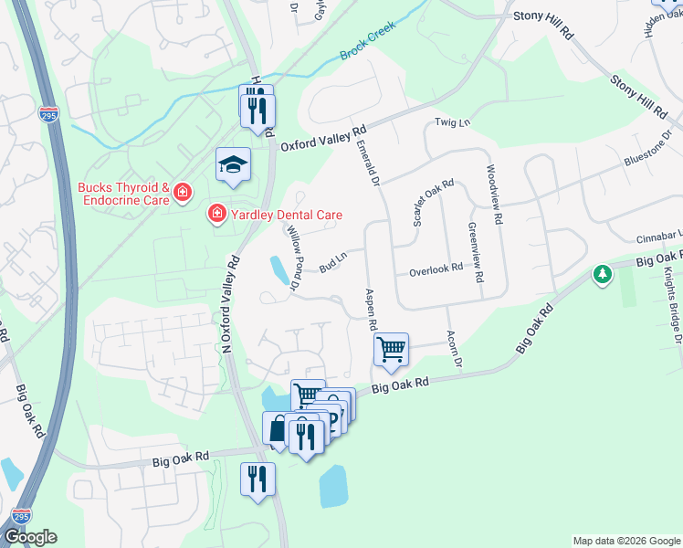 map of restaurants, bars, coffee shops, grocery stores, and more near 1563 Butterfly Court in Yardley