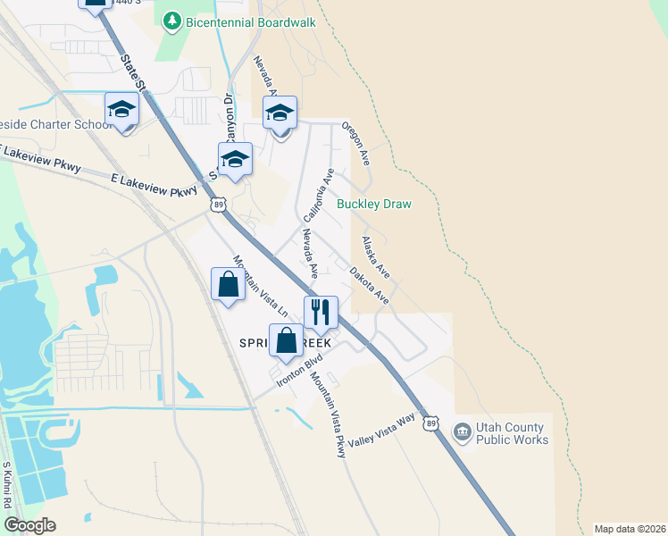 map of restaurants, bars, coffee shops, grocery stores, and more near 2149 Nevada Avenue in Provo