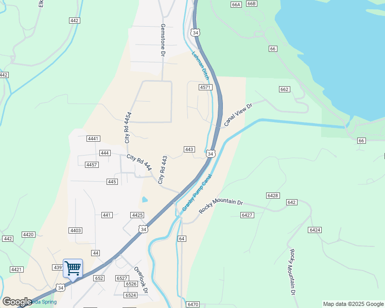 map of restaurants, bars, coffee shops, grocery stores, and more near County Road in Granby