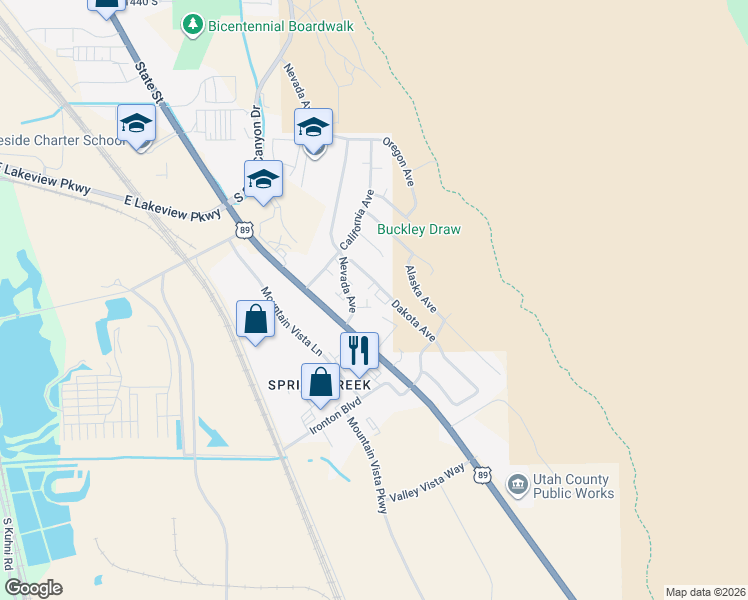 map of restaurants, bars, coffee shops, grocery stores, and more near 2149 Nevada Avenue in Provo