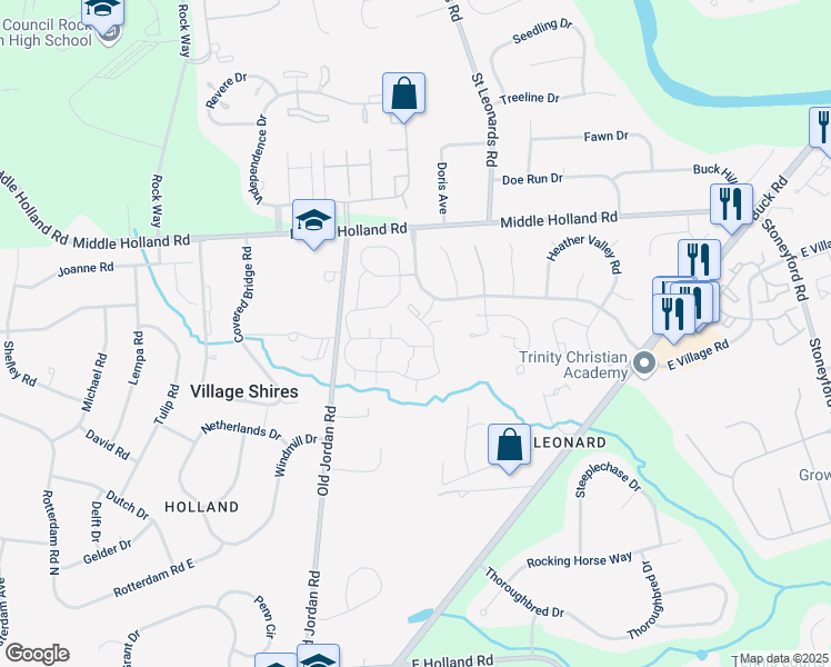 map of restaurants, bars, coffee shops, grocery stores, and more near 5017 Shepherds Way in Holland