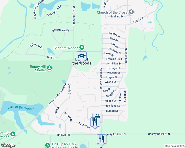 map of restaurants, bars, coffee shops, grocery stores, and more near 804B South Okaw in Mahomet