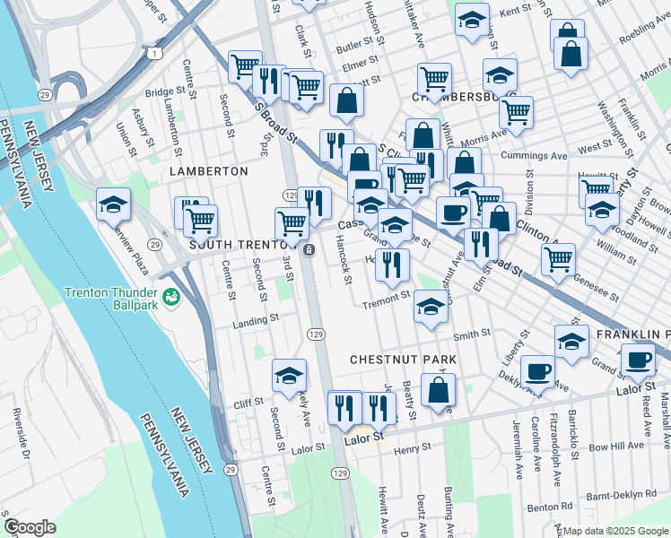 map of restaurants, bars, coffee shops, grocery stores, and more near 15 Home Avenue in Trenton