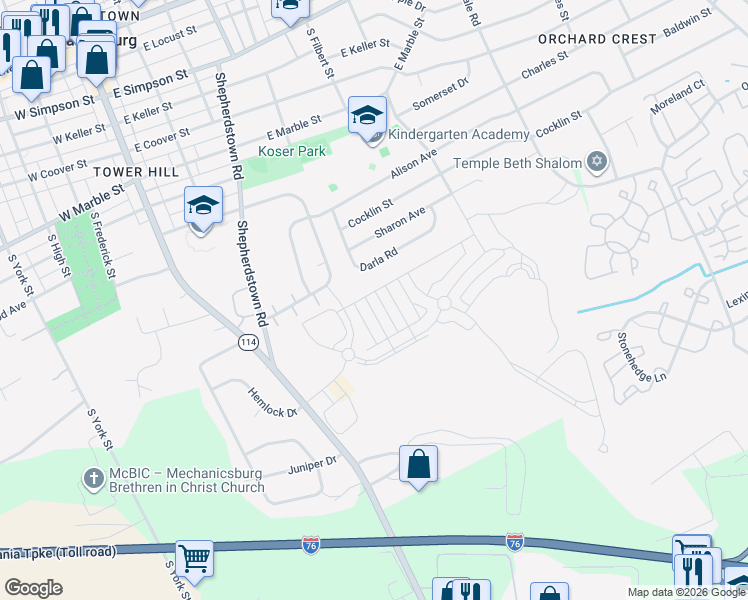 map of restaurants, bars, coffee shops, grocery stores, and more near 1017 South Market Street in Mechanicsburg