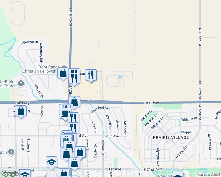 map of restaurants, bars, coffee shops, grocery stores, and more near 2650 Erfert Street in Longmont