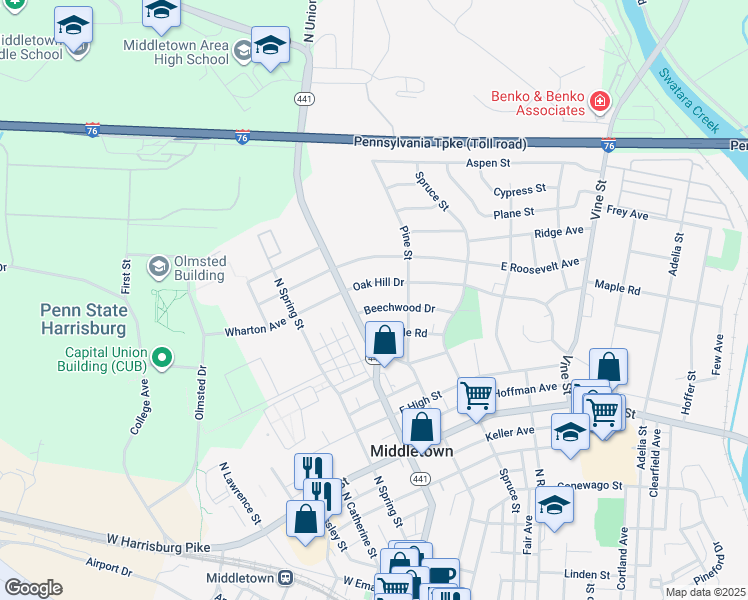 map of restaurants, bars, coffee shops, grocery stores, and more near 11 Beechwood Drive in Middletown