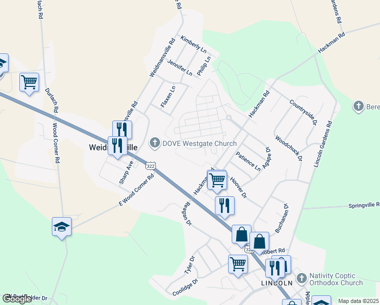 map of restaurants, bars, coffee shops, grocery stores, and more near 513 Constitution Drive in Ephrata