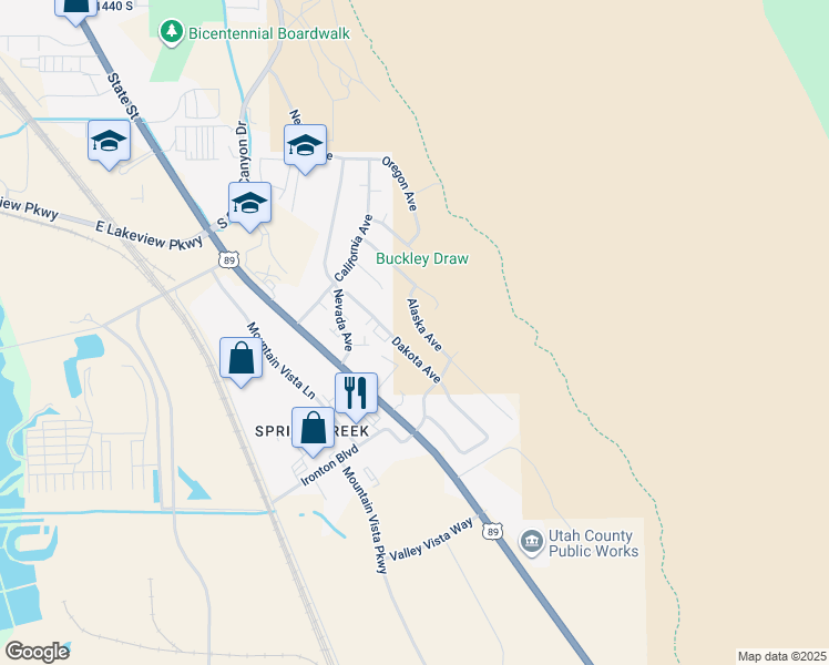 map of restaurants, bars, coffee shops, grocery stores, and more near 2142 Alaska Avenue in Provo