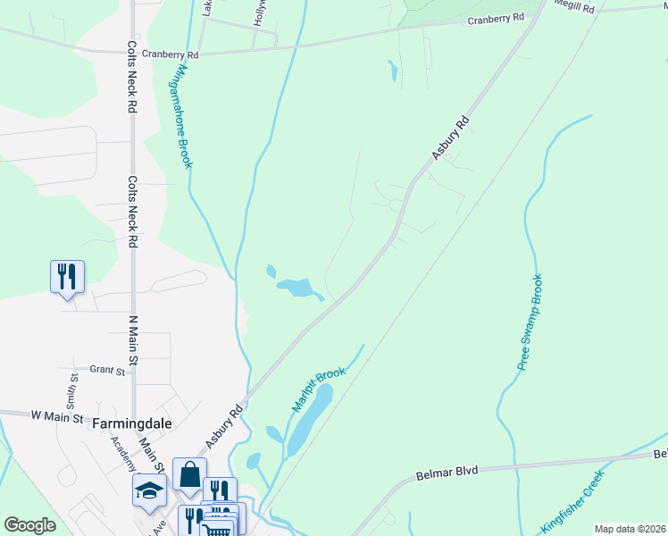 map of restaurants, bars, coffee shops, grocery stores, and more near 6 Johnny Drive in Farmingdale