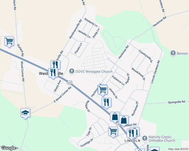 map of restaurants, bars, coffee shops, grocery stores, and more near 529 Constitution Drive in Ephrata