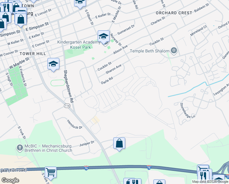map of restaurants, bars, coffee shops, grocery stores, and more near 1017 South Market Street in Mechanicsburg