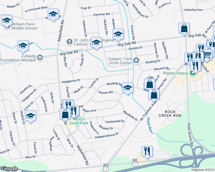 map of restaurants, bars, coffee shops, grocery stores, and more near 209 Winding Way in Morrisville