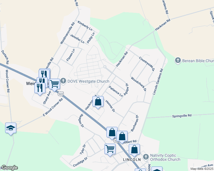 map of restaurants, bars, coffee shops, grocery stores, and more near 55 Gentleness Drive in Ephrata