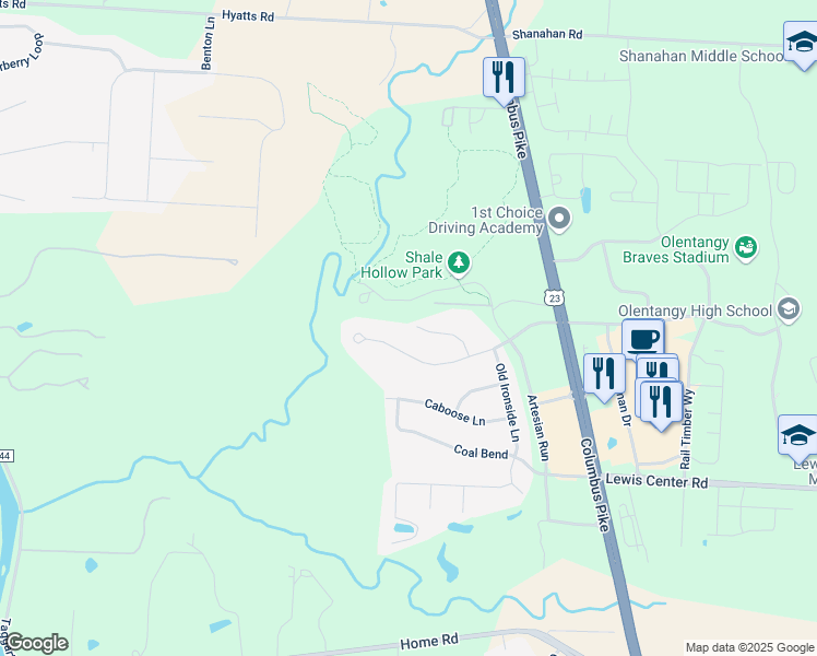 map of restaurants, bars, coffee shops, grocery stores, and more near 328 Olentangy Crossings West in Delaware