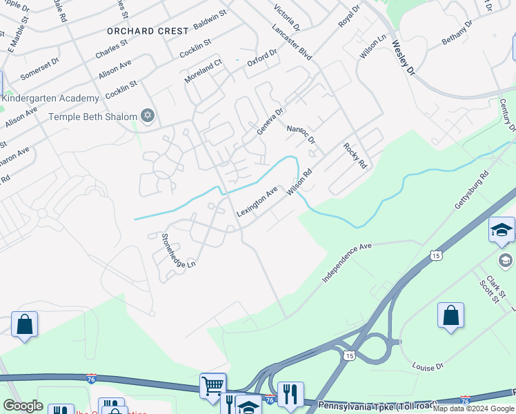 map of restaurants, bars, coffee shops, grocery stores, and more near 506 Lexington Avenue in Mechanicsburg